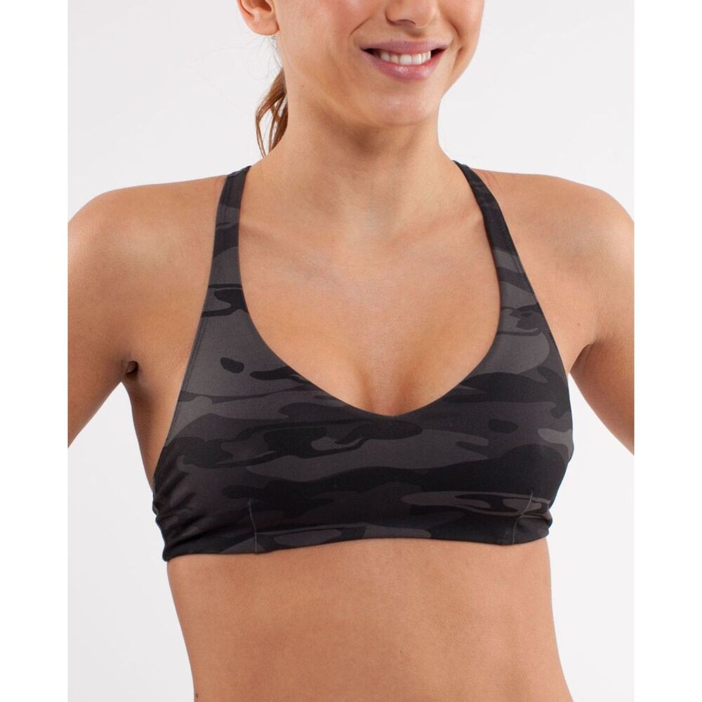 Lululemon Arise Bra Black Retro Camo Size 6 Yoga Athletic Activewear